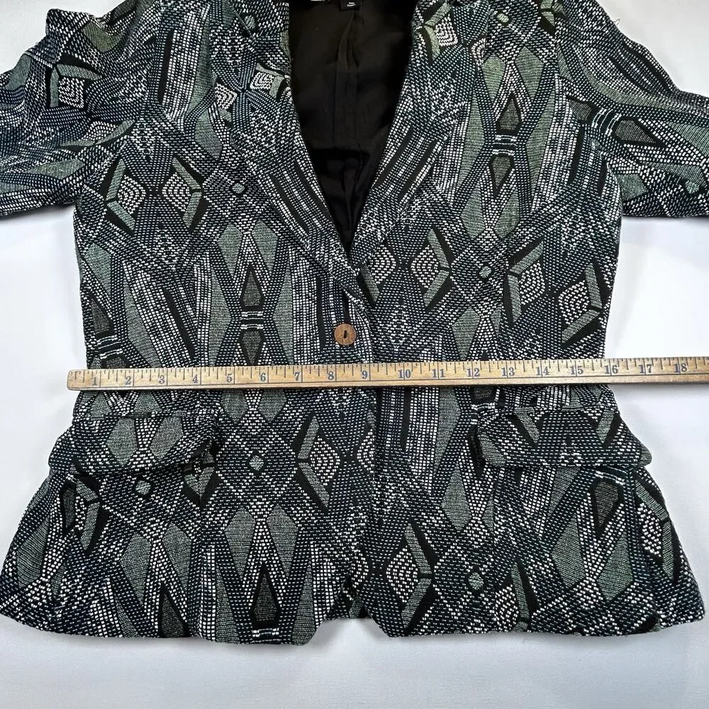Acoté Anthropologie French Fabric Jacquard Blue Green Artsy Blazer Size 1 - XS-S
